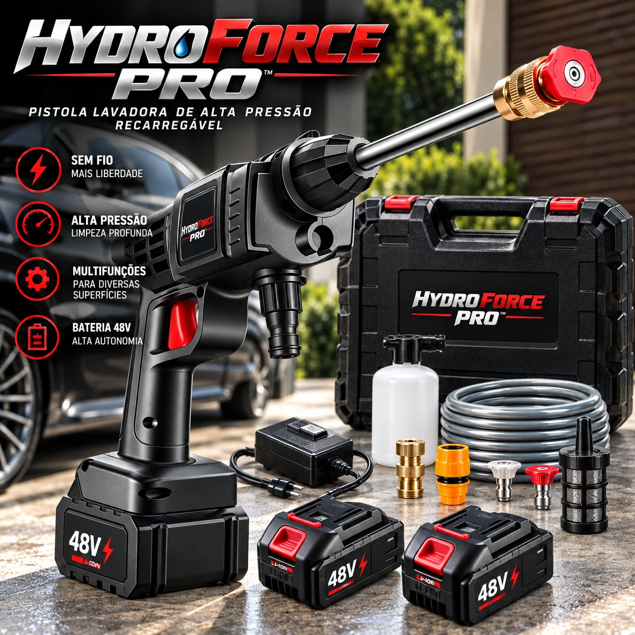 HydroForce Pro™ 48V – Kit Completo + Acessórios